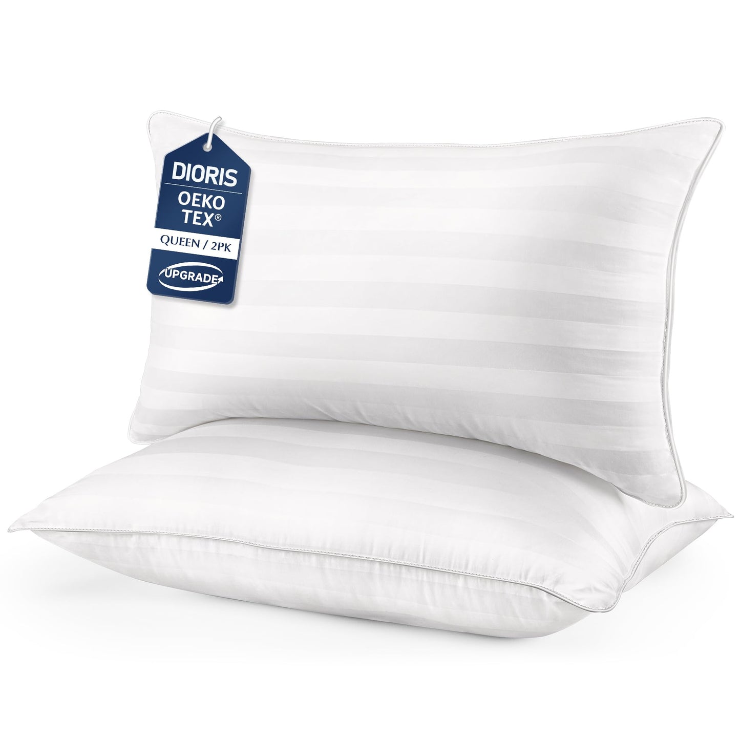 DIORIS Pillows Queen Size Set of 2 - Luxury Hotel Collection Bed Pillows for Sleeping, Supportive Side Sleeper Pillow, Fluffy Down Alternative Microfiber Filled for Back, Stomach Sleepers - Medaid International