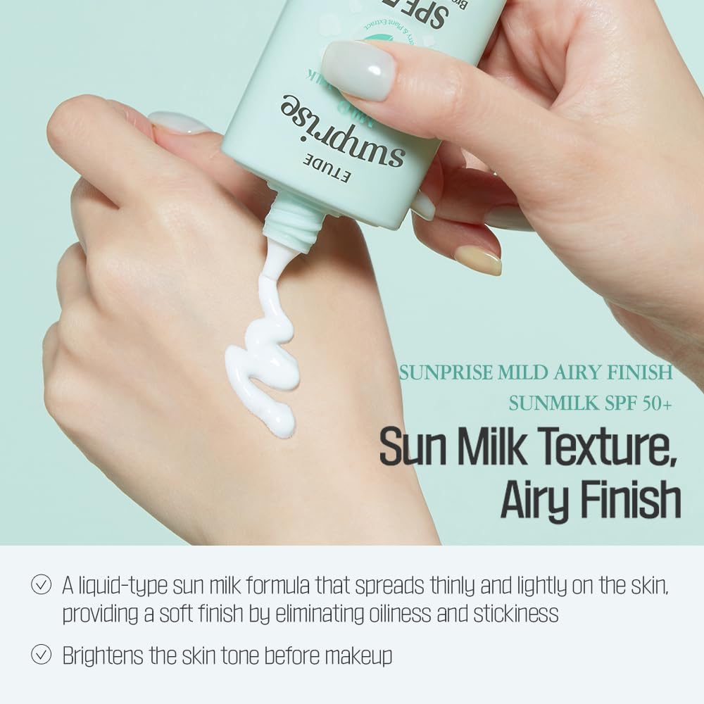 ETUDE Sunprise Sunscreen Mild Sun Milk SPF 50+ / PA++++ (55ml) | Sebum-free, Non-Sticky, Long Lasting Protection, 100% Mineral Korean Sunscreen for sensitive skin - Medaid International