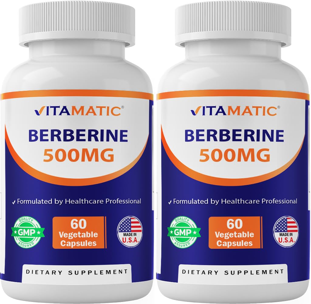 Vitamatic Berberine Supplement 500mg - 60 Vegetable Capsules - Made in The USA - Gluten Free - Non-GMO (2 Bottles) - Medaid International