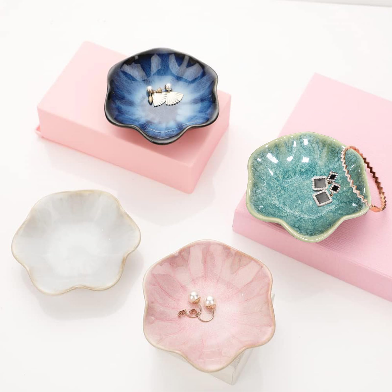 Ceramic Jewelry Dish,Leaf Jewelry Tray Key Tray,Jewelry Holder,Small Ring Dish Holder Jewelry Plate Trinket Dish Catchall Tray Nightstand Decor For Entryway Table Green Room Decor（Crystal Green） - Medaid International