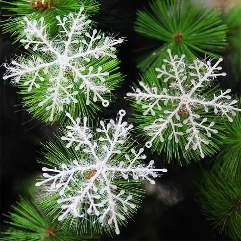 30Pcs White Christmas Tree Snowflake Ornament 15cm Xmas Tree Hanging Glitter Snowflake DIY New Year Garland Home Decoration - Medaid International