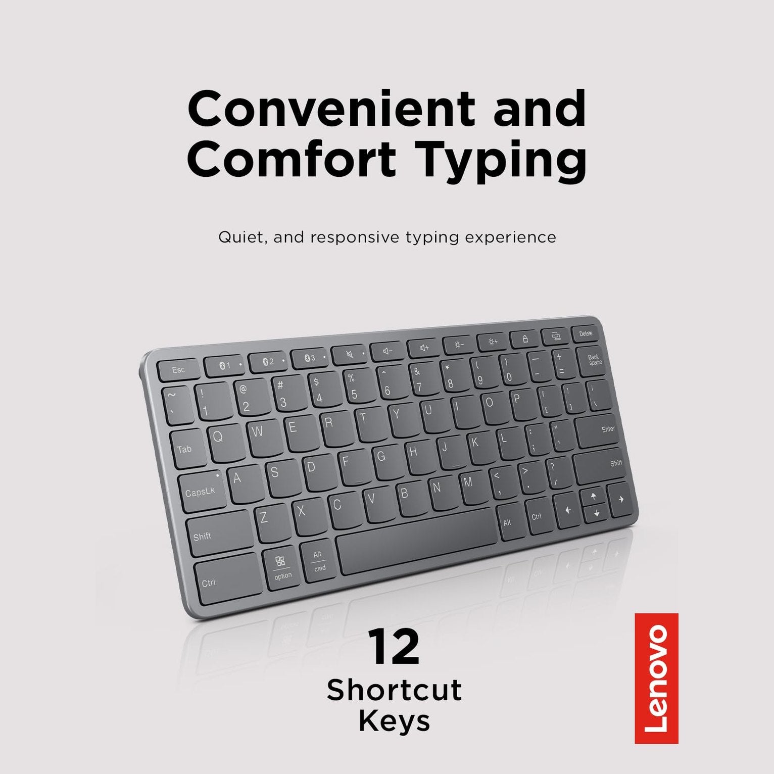 Lenovo Multi-Device Wireless Bluetooth Keyboard, Connect Up to 3 Devices Simultaneously, Compatible with iOS, Android, Windows, Slim Profile, Rechargeable, 60-Hour Battery Life, Iron Grey - Medaid International