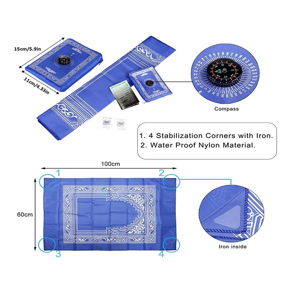 Anlising 1 Pieces Portable Travel Prayer Mat with Compass, Waterproof Polyester Prayer Rug, Muslim Travel Prayer Mat, for Ramadan Gifts (60cm×100cm) - Medaid International