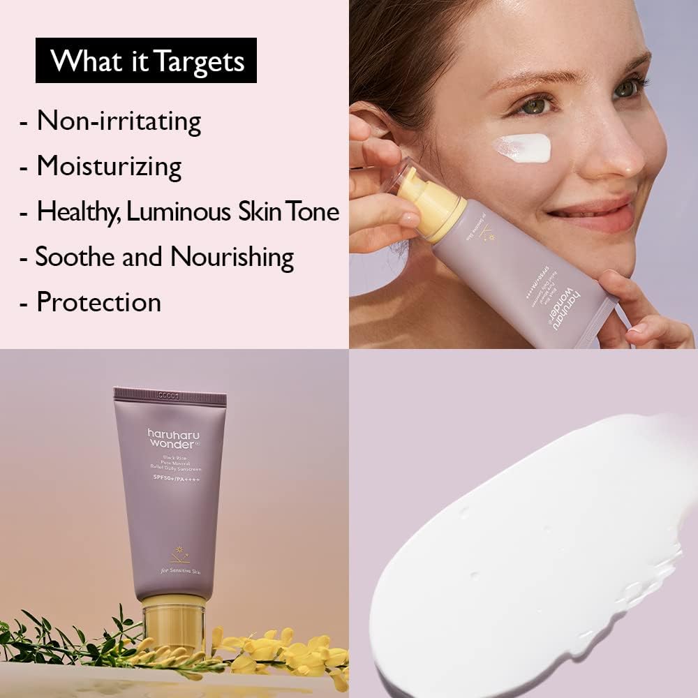 Haruharu Wonder Black Rice Pure Mineral Relief Daily Sunscreen, SPF50+/PA++++, Broad Spectrum UVA/UVB, Octinoxate & Oxybenzone Free, Hyaluronic Acid, Niacinamide (50ml / 1.69fl.oz) - Medaid International