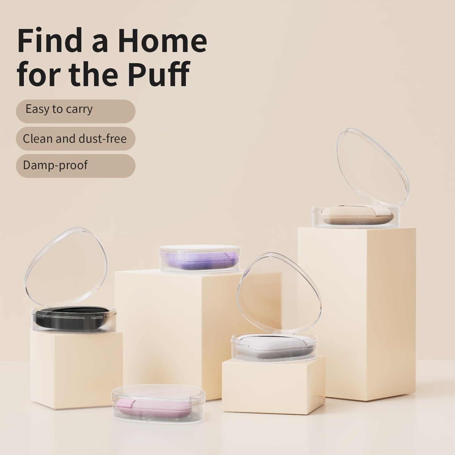 5 Pack Triangle Powder Puff Holders – Multifunctional Cosmetic Storage Case for Makeup Puffs, Beauty Blenders – No Sponge Included - Medaid International