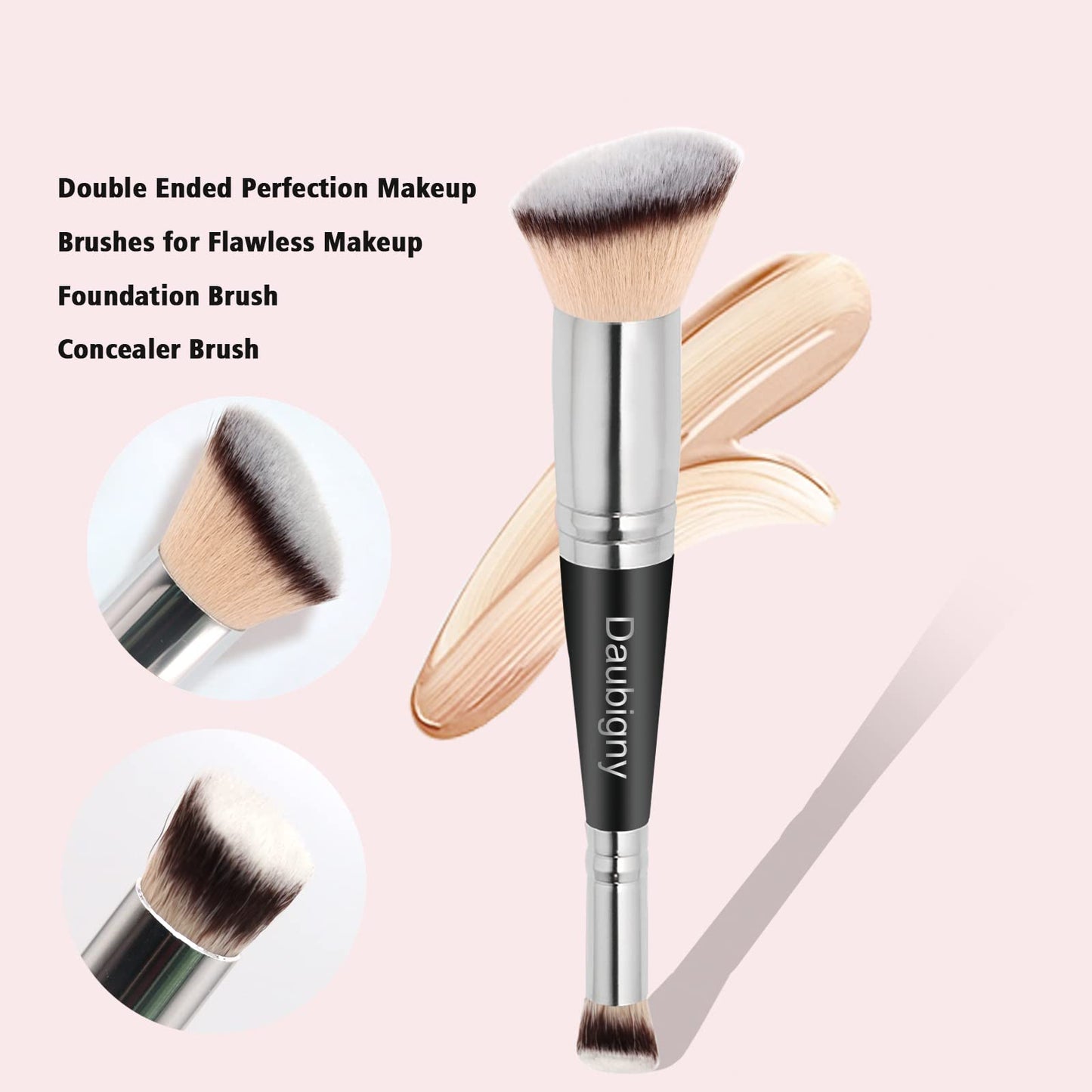 Daubigny Makeup Brushes Dual-ended Foundation Brush Concealer Brush Perfect for Any Look Premium Luxe Hair Rounded Taperd Flawless Brush Ideal for Liquid, Cream, Powder,Blending,Concealer(Angled) - Medaid International