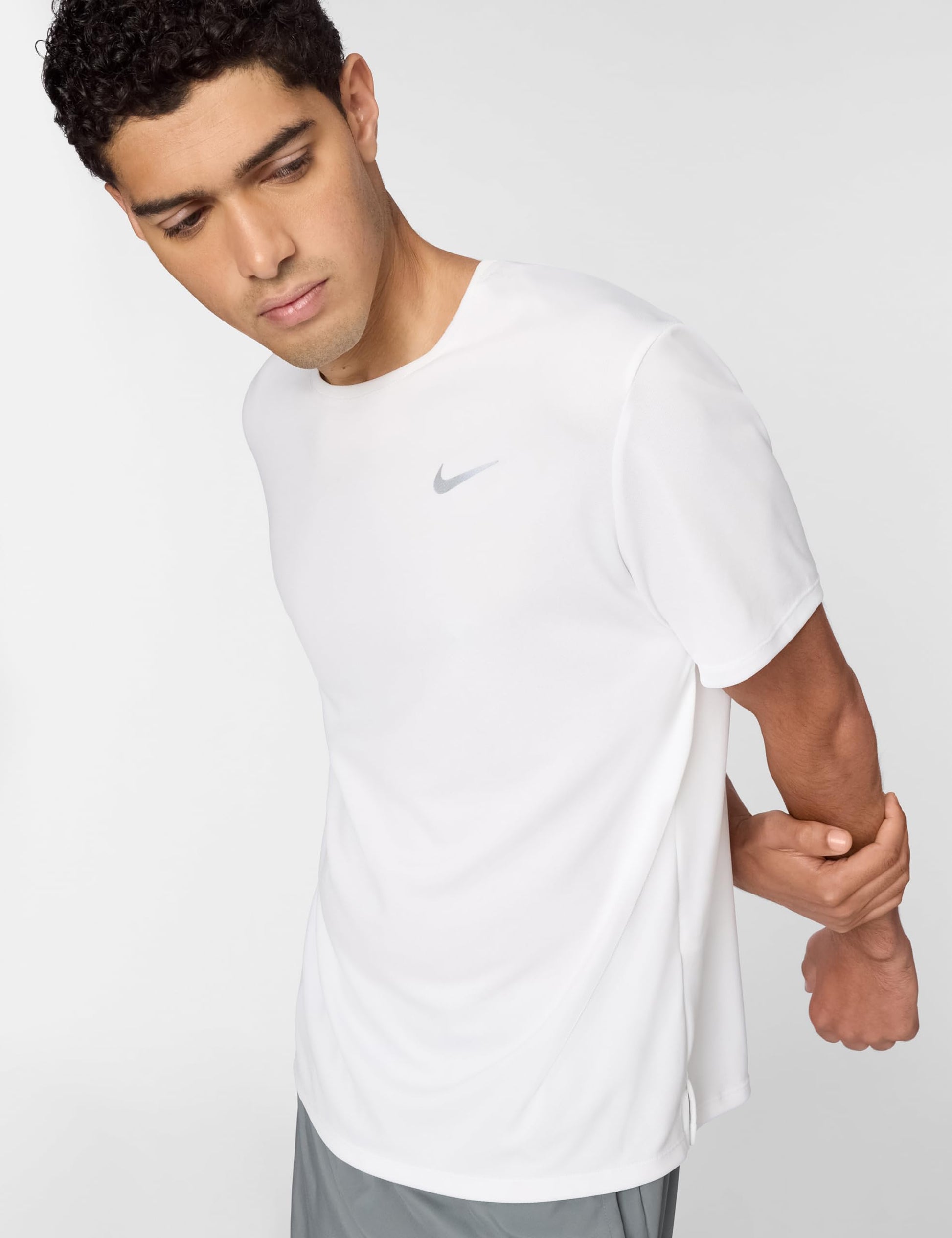 Nike Men's Miler Dri-Fit UV Short-Sleeve Running Top, White/Reflective Silver, 2XL - Medaid International