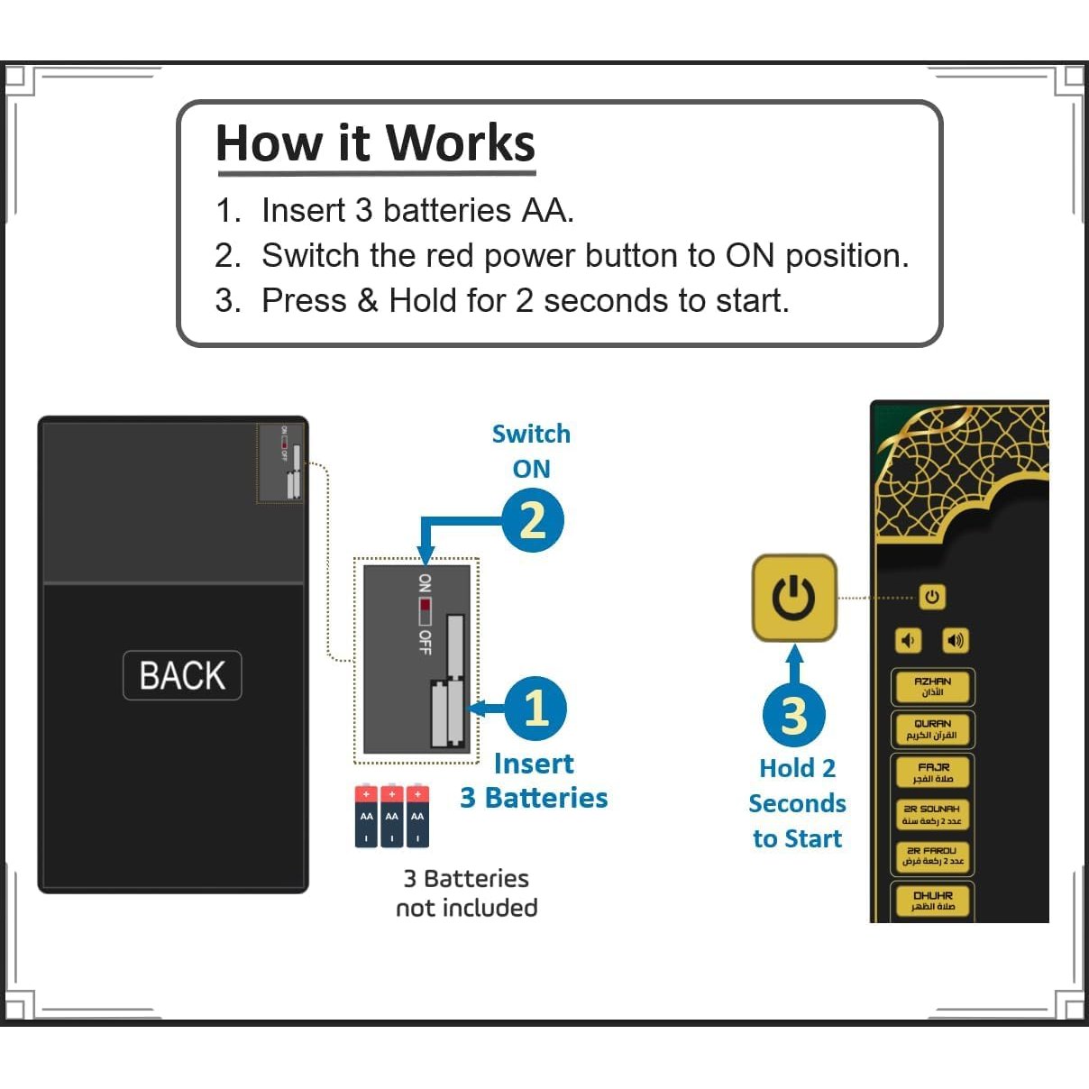 EZDAL Smart Interactive Prayer Mat V3 – Touch Sensor Quran Recitations Multilingual Portable Foldable Salah Mat - Islamic Audio Prayer Rug for Kids Women Men & Adults - Medaid International