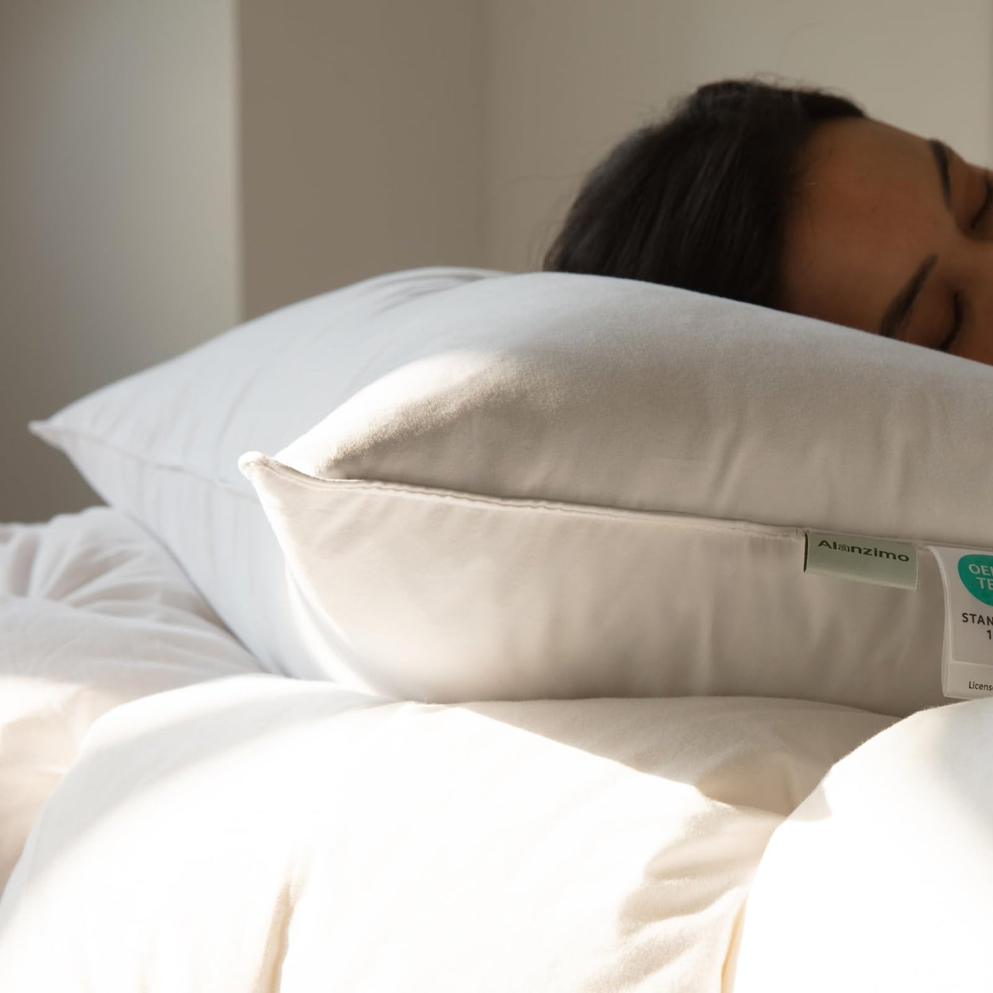 Alanzimo Goose Feathers Down Pillows Standard/Queen Size Set of 2, Luxury Soft Feather Down Pillow for Sleeping, 100% Cotton Cover Hotel Collection Bed Pillows for Back,Stomach or Side Sleepers 20x28 - Medaid International