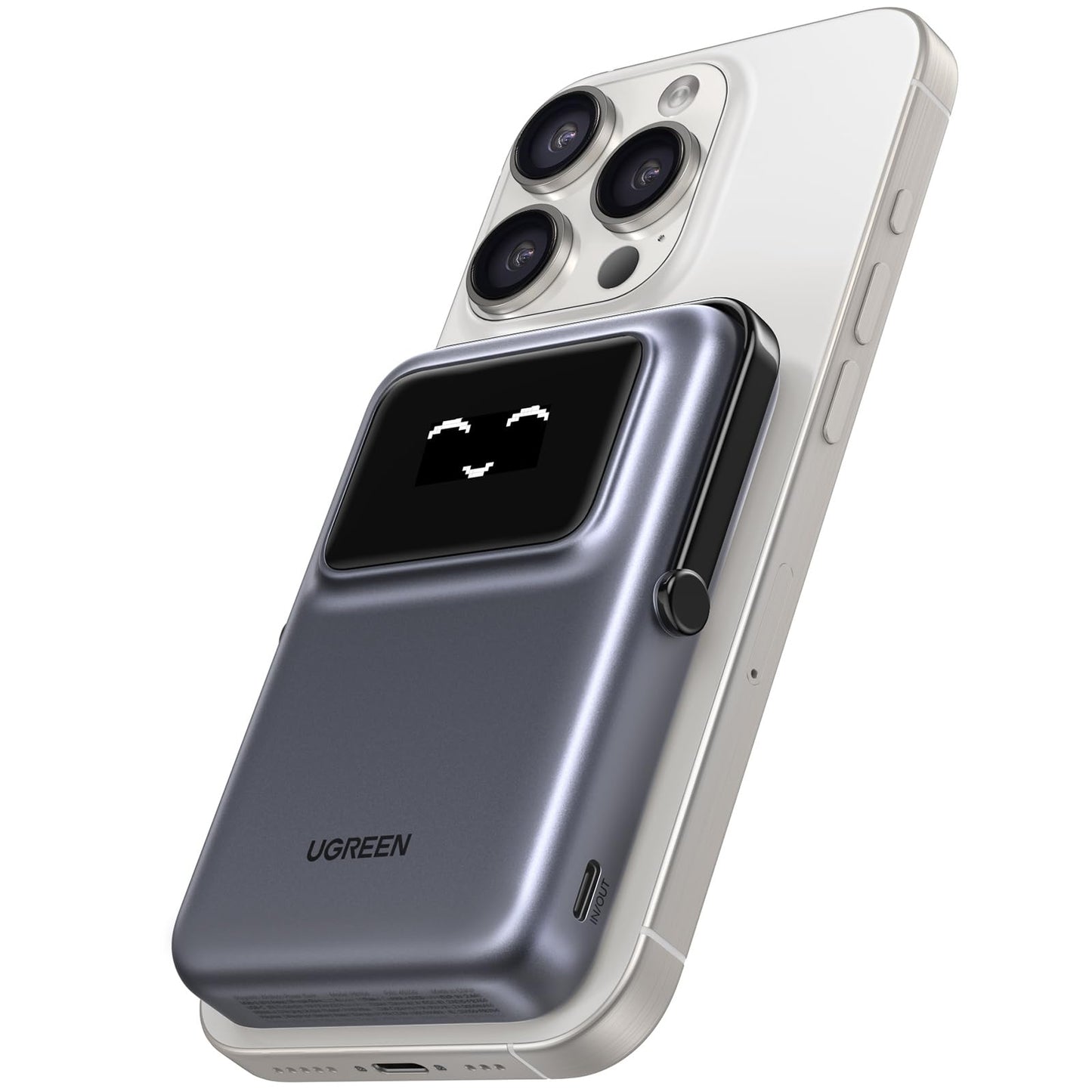 UGREEN Uno 10000mAh Magnetic Portable Charger, Qi 7.5W Wireless Power Bank, PD 20W USB C Battery Pack with Foldable Stand and TFT Display MagSafe Compatible iPhone 17/16 /15/14/13/12 Series, Black - Medaid International