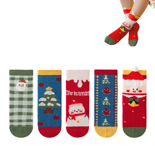 WATOCHE Kids Christmas Socks 5 Pairs Toddler Crew Christmas Xmas Socks for Baby Holiday Winter Warm for Boys/Girls(Xmas Tree,6-8T) - Medaid International