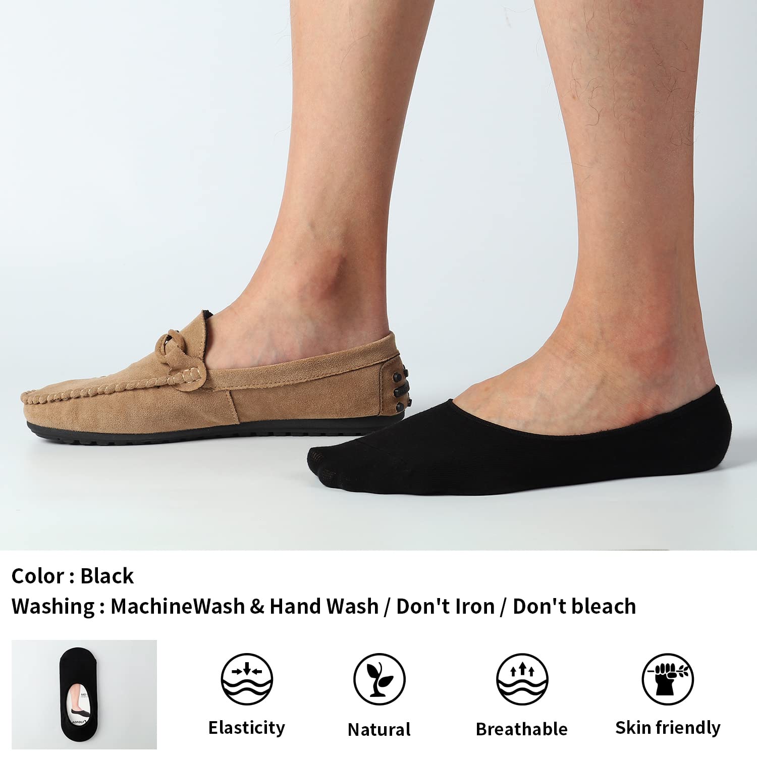 ADFOLF 6 Pack No Show Socks Mens Casual Low Cut Thin Loafers Non Slip Boat Liners (9-13, Black) - Medaid International