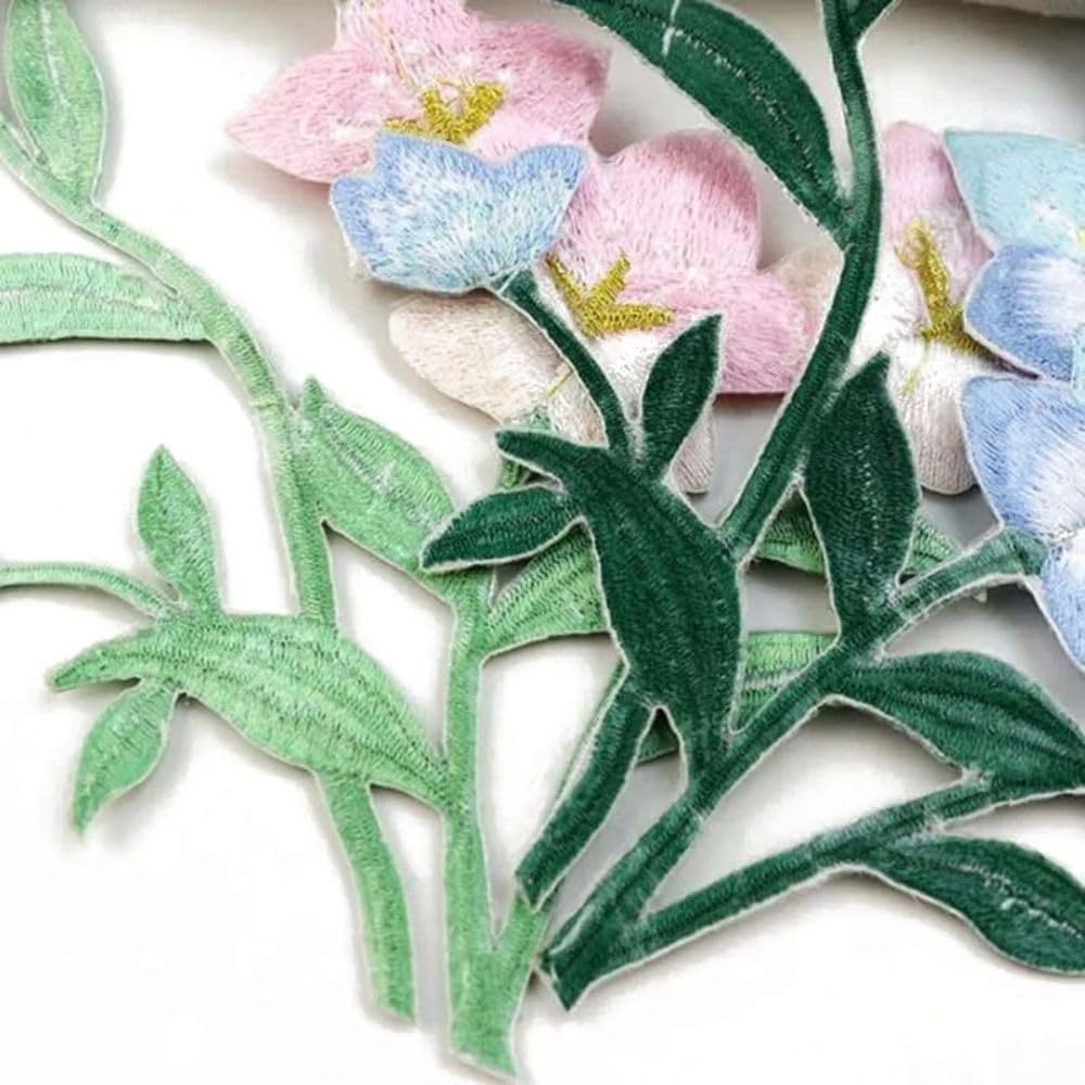 Clothing Applique Plum Blossom DIY Exquisite Flower Embroidered Patches Fabric Sticker Iron on Clothes Patches (Pink) - Medaid International