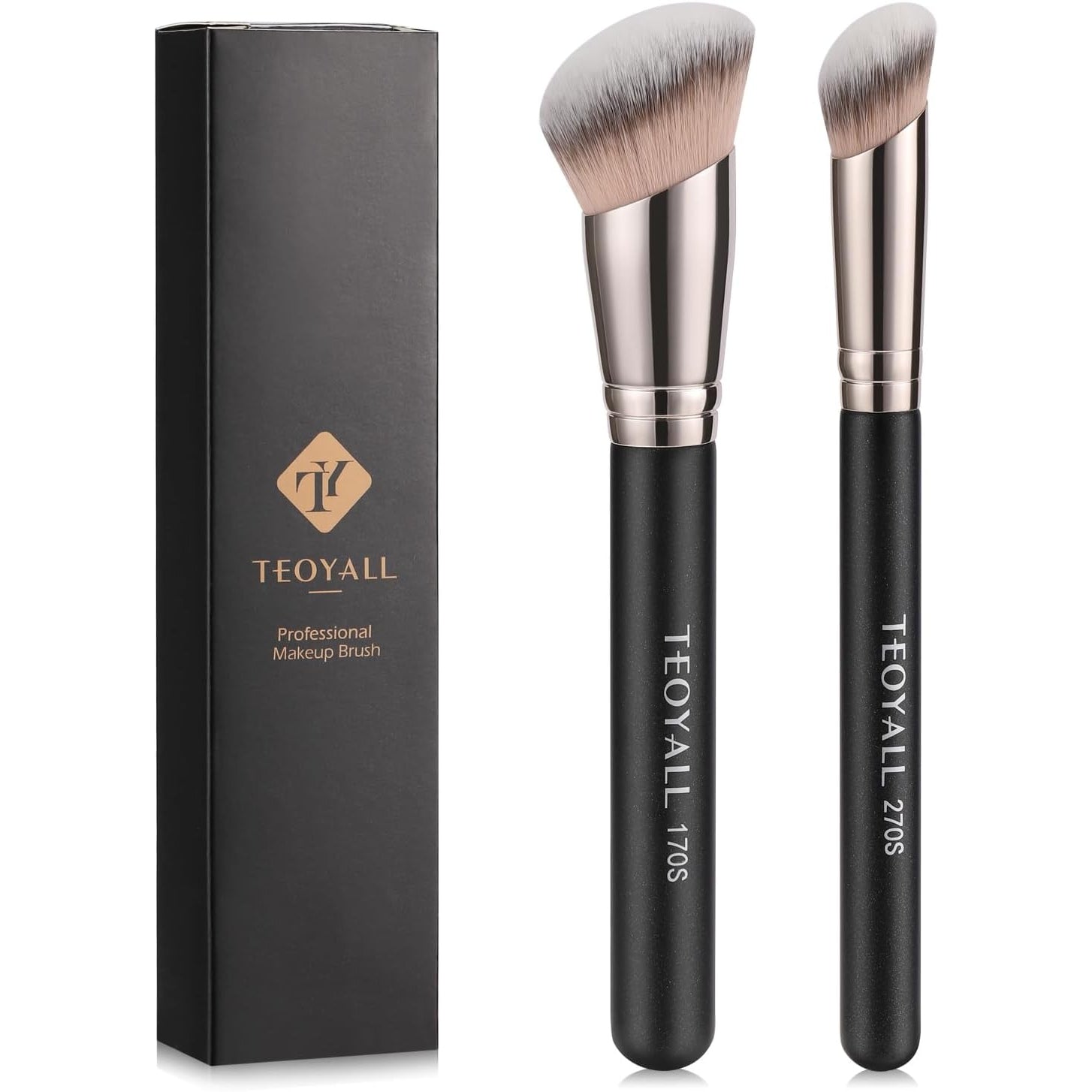 TEOYALL Concealer Brush Set, Flat Top Blush Brush, Angled Nose Contour Brush Ultra-Thin Eyeliner Eyebrow Brush for Flawless Finish (370S/Flat Top/Thin Flat) - Medaid