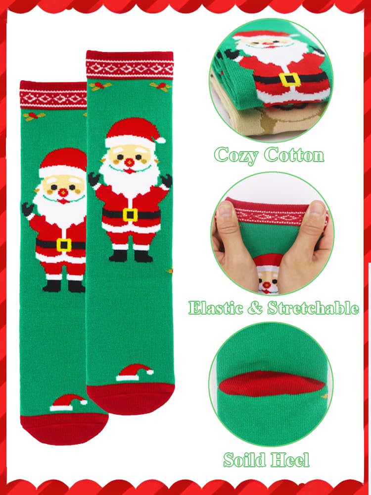 ZUOIUP Christmas Socks for Toddlers Girls Boys, 2 Pairs Knee High Xmas Kids Socks with Santa and Reindeer for Christmas Day for Unisex Toddler (Green+Brown,1-3 Y) - Medaid International