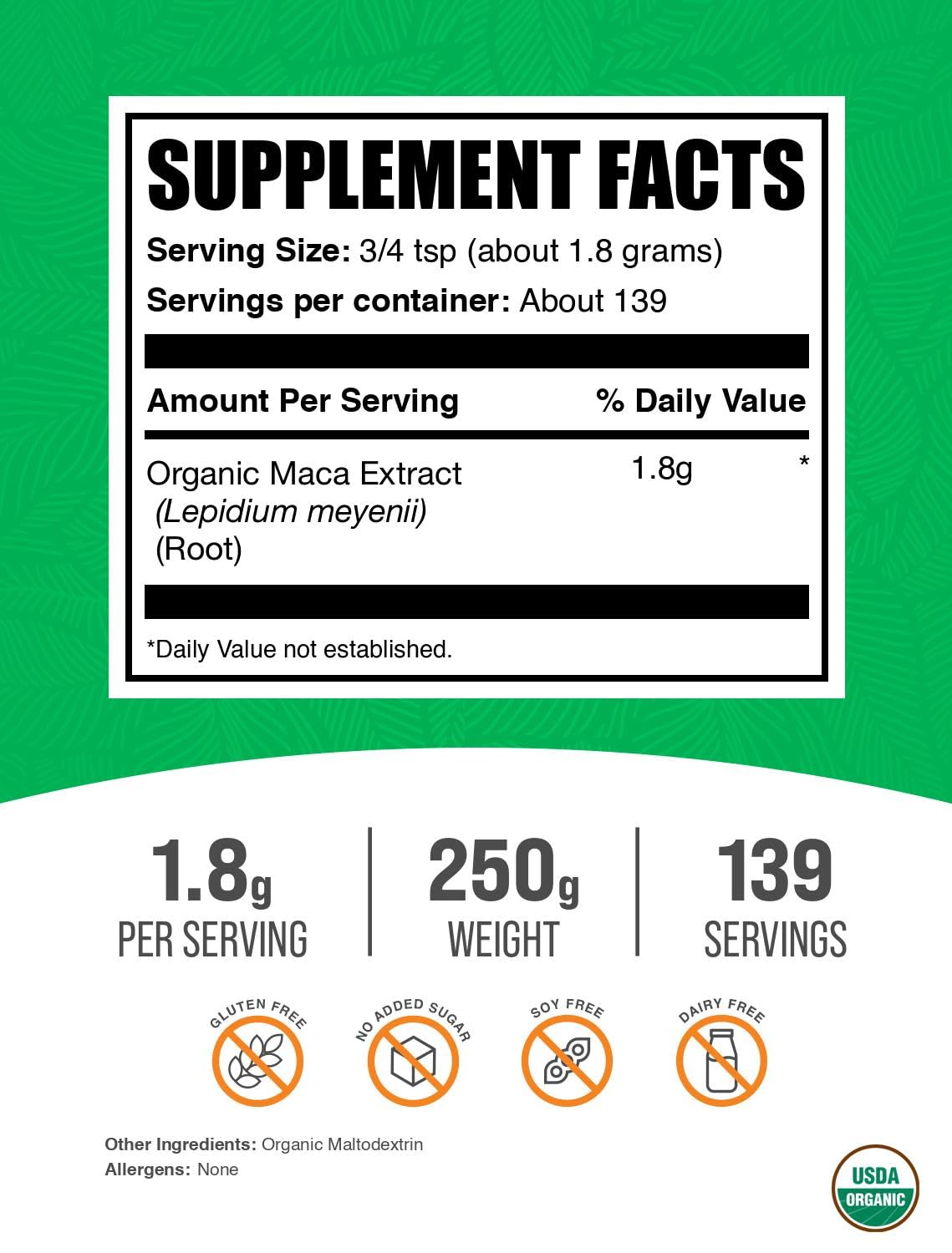 BulkSupplements.com Organic Maca Root Extract Powder - Organic Maca Powder, Nutritional Supplement - Vegan & Gluten Free, 1.8g of per Serving, 250g (8.8 oz) (Pack of 1) - Medaid International