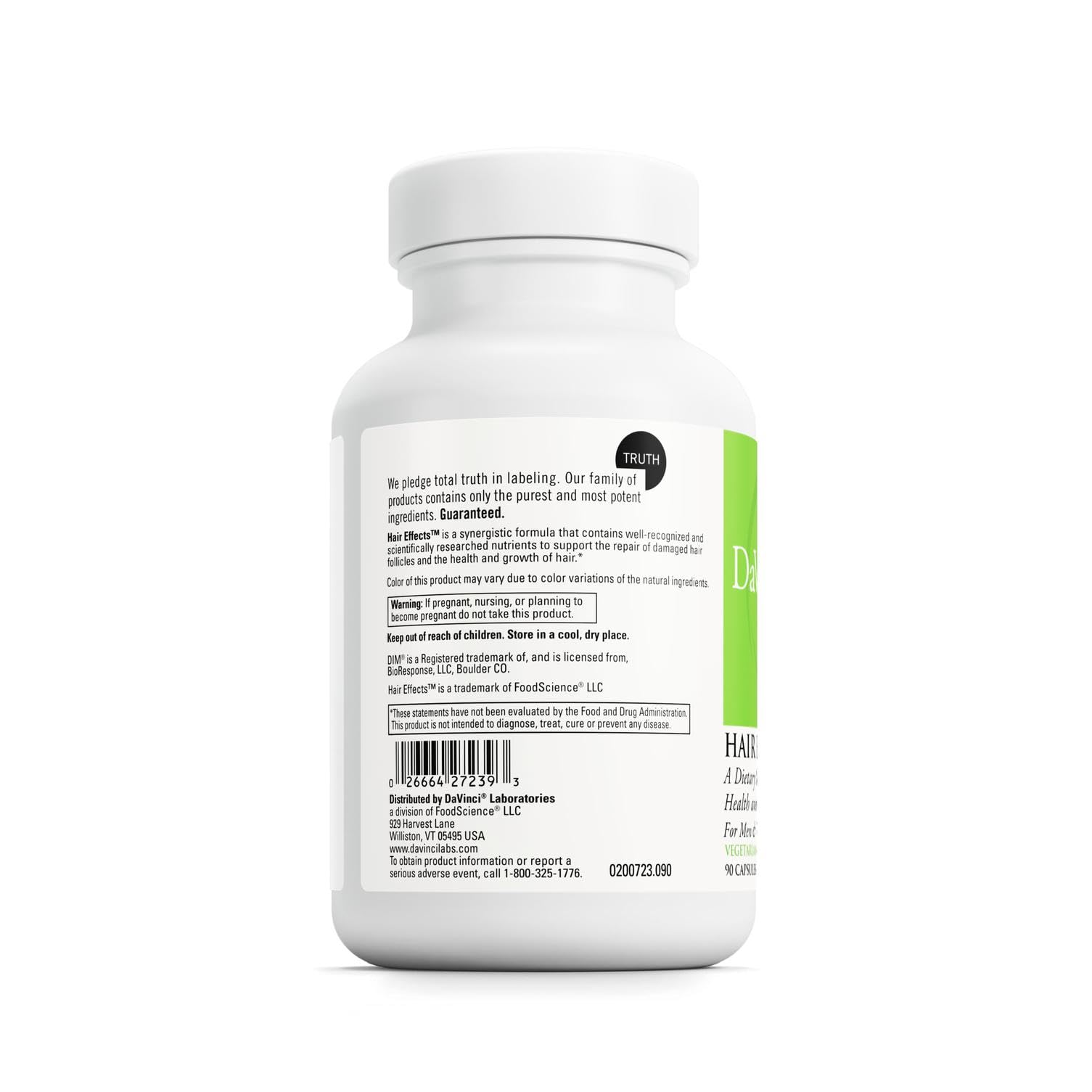 DAVINCI Labs Hair Effects - Dietary Supplement to Support Healthy Hair Growth and Skin* - with Biotin, Zinc, Copper, Saw Palmetto and Grape Seed Extract - Gluten-Free - 90 Vegetarian Capsules - Medaid International