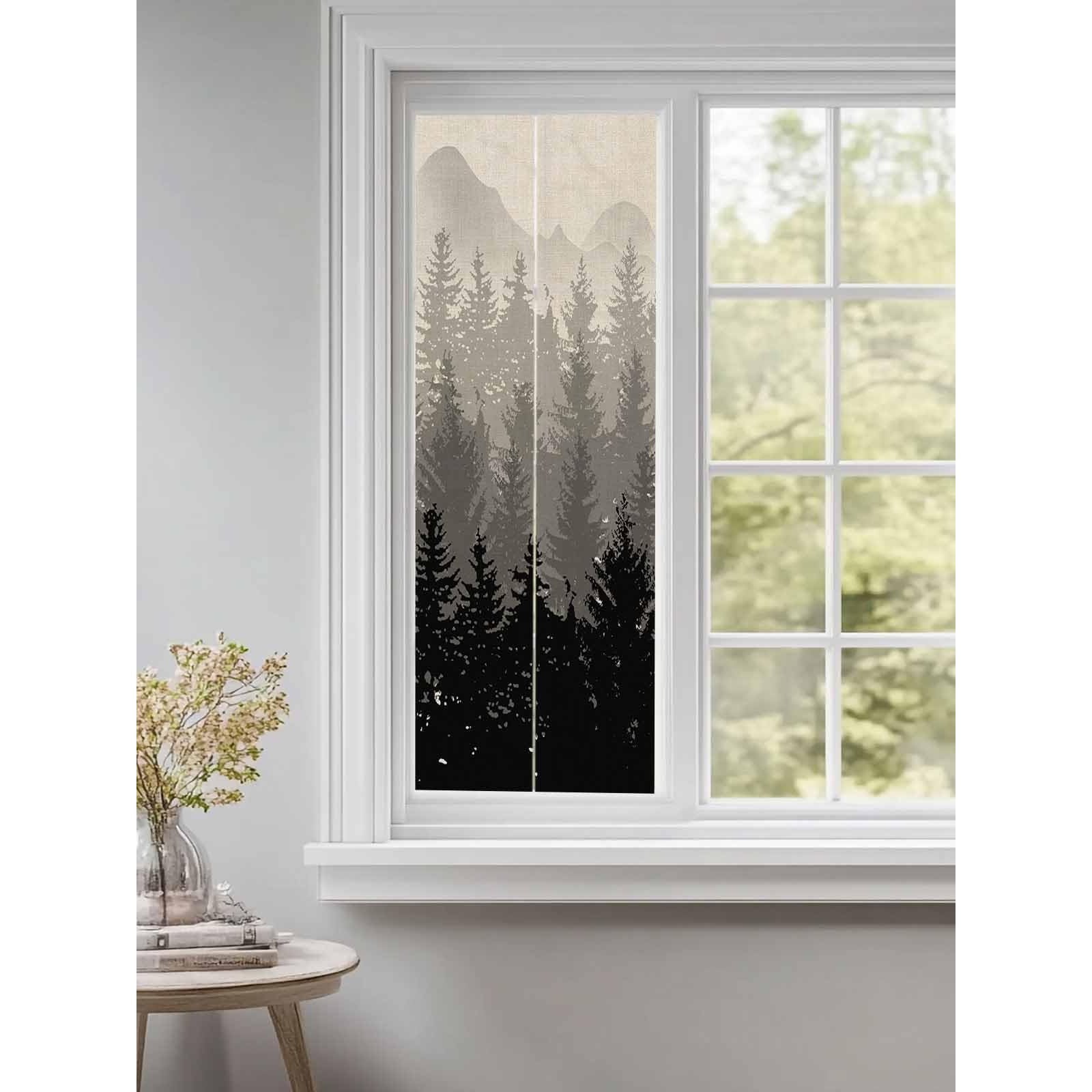Window Privacy Film Abstract Forest Static Cling Window Film for Glass Windows Removable Decorative Glass Clings for Home Bathroom Office 17.7"x39" Black Gray Trees - Medaid International