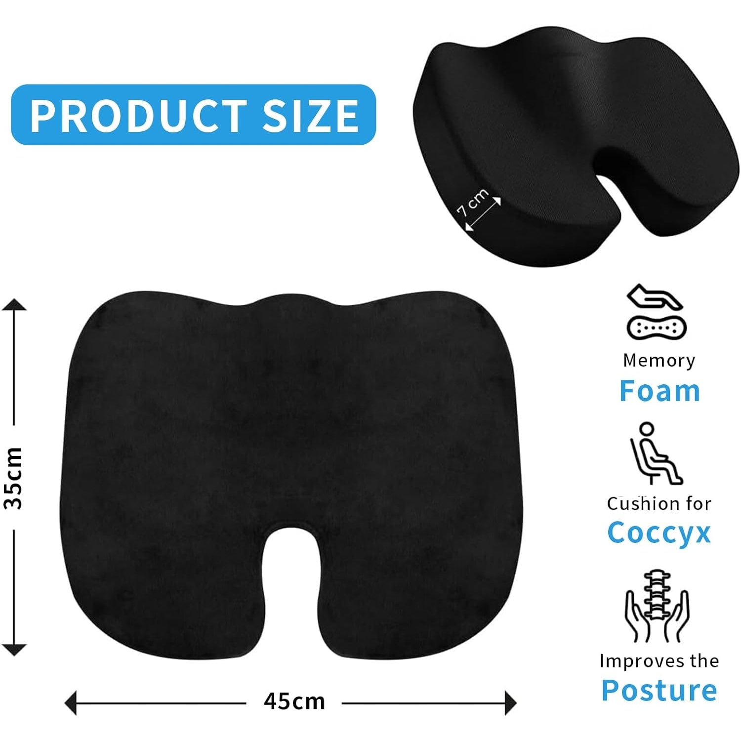 Seat Cushion Non-Slip Desk Chair Cushion Back, Coccyx, Sciatica, Tailbone Pain Relief Butt Pillow - Medaid - Lebanon