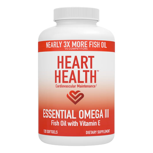 Heart Health Essential Omega III Fish Oil with Vitamin E – High EPA & DHA for Heart, Triglyceride & Blood Flow Support, Lemon Oil, Gluten-Free, Non-GMO, 60 Servings - Medaid International