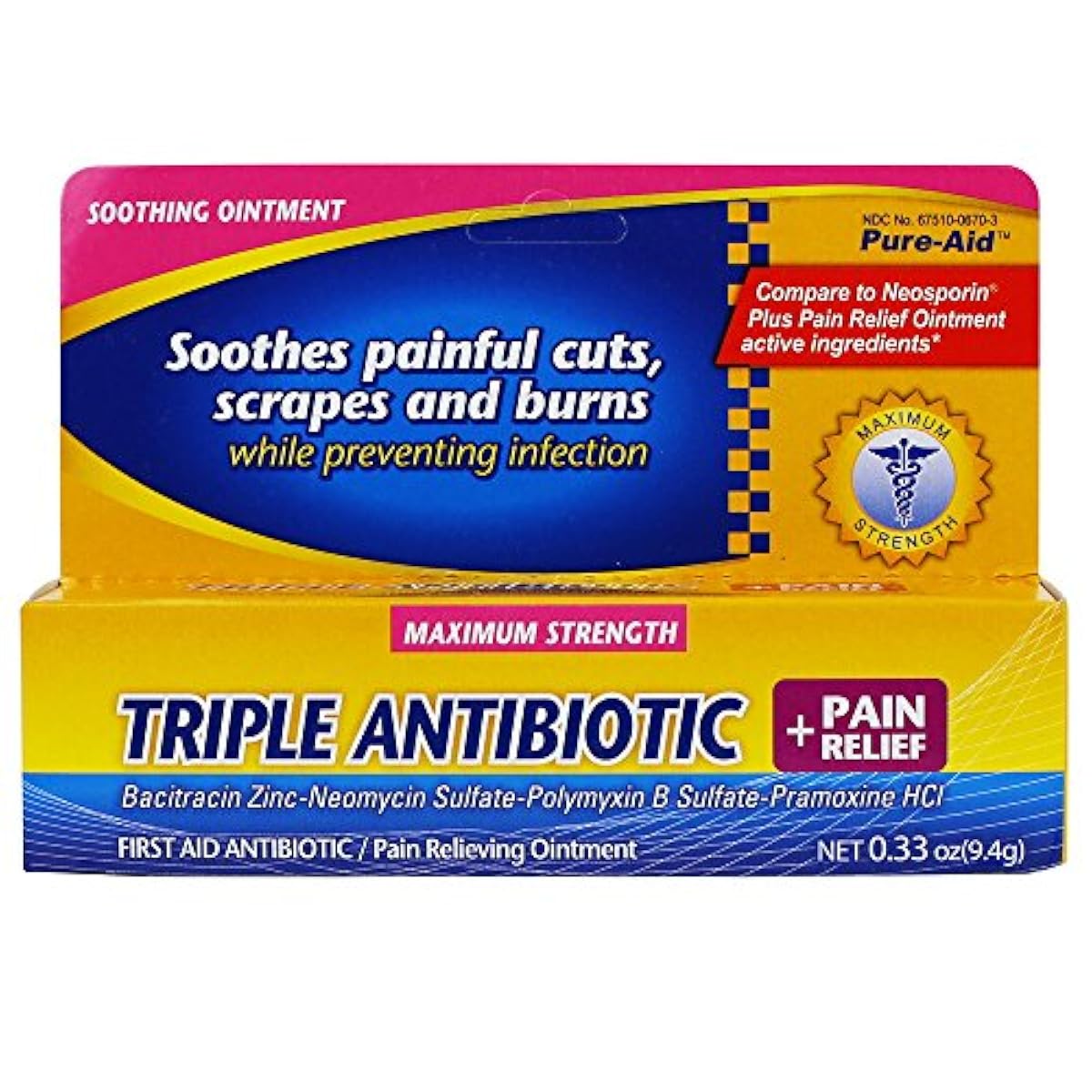 Pure-Aid Triple Antibiotic Pain Relief, 0.33oz (1 Pack) - Medaid