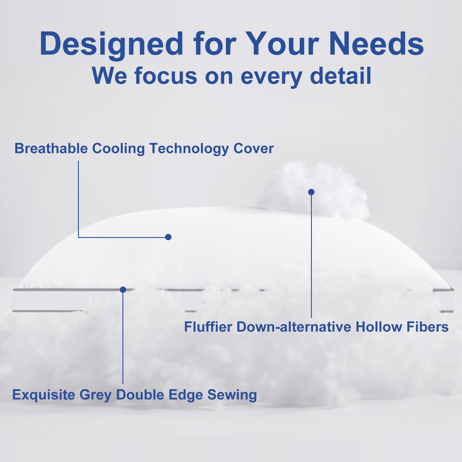 Premium Pillows Standard Size Set of 2, Fluffy and Supportive 7D Down Alternative Bed Pillow, Luxury Soft Hotel Quality Gusseted Pillow for Side Back Stomach Sleeper,Relief Neck Head and Shoulder Pain - Medaid International