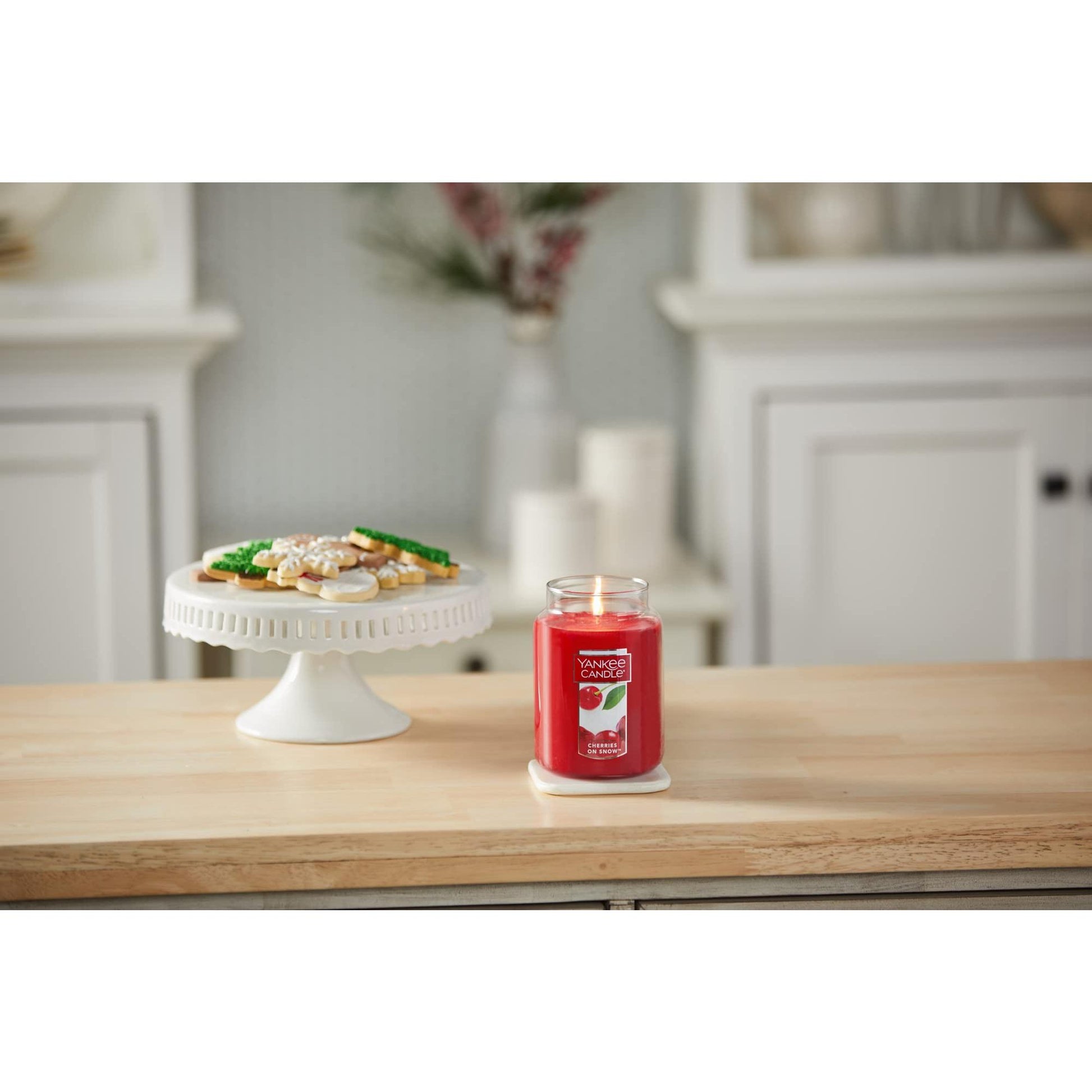 Yankee Candle Cherries On Snow Scented, Classic 22oz Large Jar Single Wick Candle, Over 110 Hours of Burn Time - Medaid International