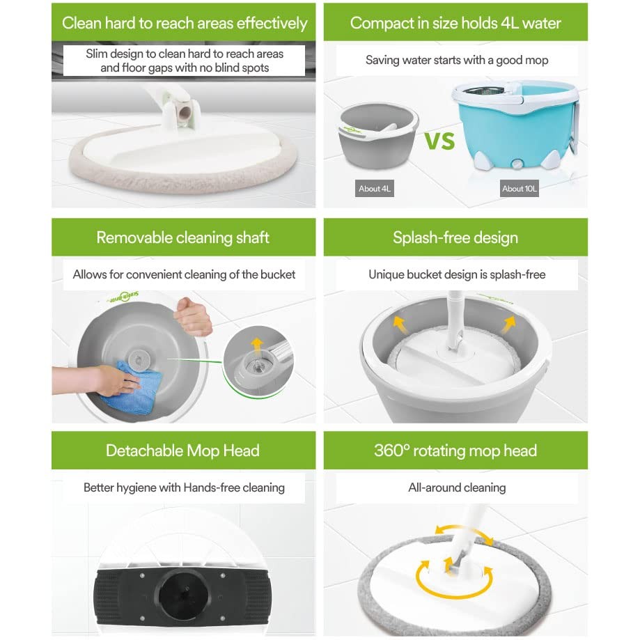 Scotch-Brite 2-in-1 Bucket Spin Mop Set (Includes: mop with Stick, Bucket, mop Refill) | 360 Easy All-Around Cleaning | Cleaning Mop | rinsing and Drying in a Single Bucket | Floors | 1 Set/Pack - Medaid International