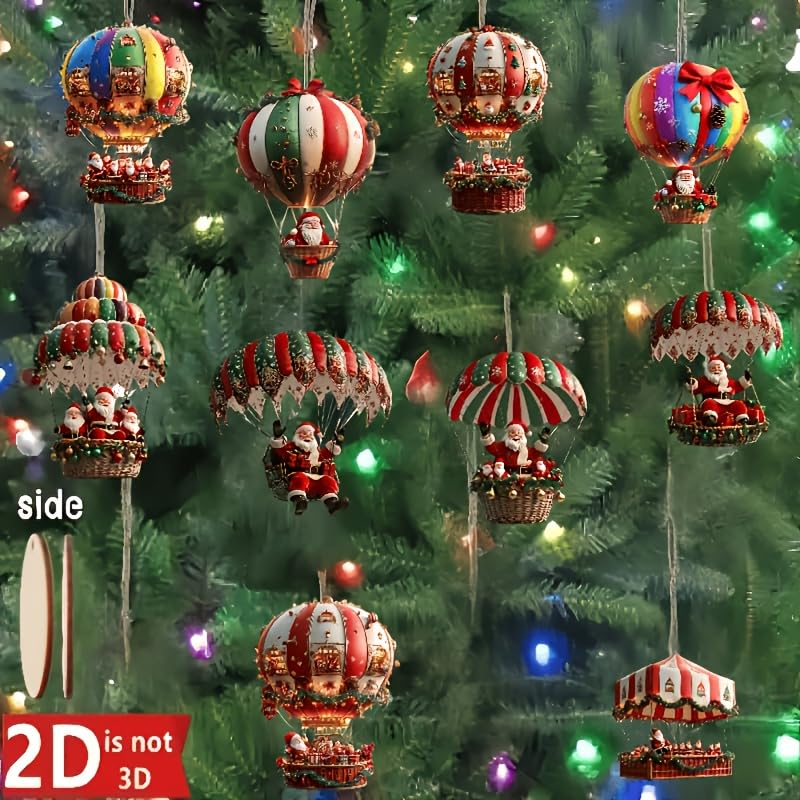 10pcs Santa Claus Parachute Handmade Ornament Set - Classic Christmas Decorations for Home and Garden, Festive - Medaid International