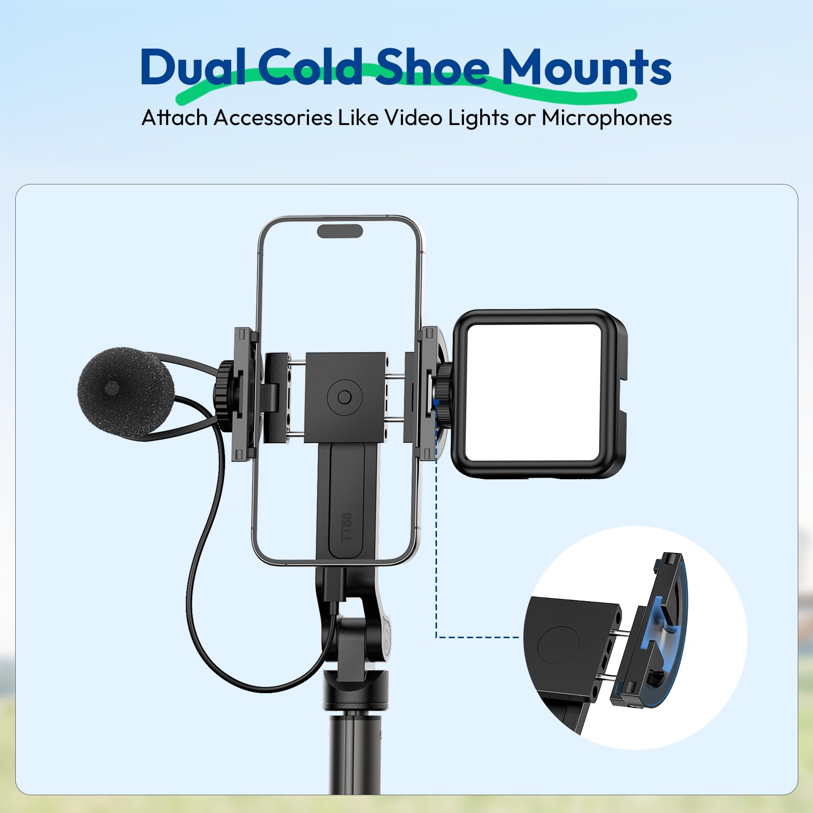 ULANZI TT88 Magnetic Tripod for iPhone 17, 57" Extendable Selfie Stick w Remote, 2-in-1 Phone Clip & Dual Cold Shoe Mounts-Lightweight Phone Tripod Stand for Vlogging, Travel, Video Recording, Black - Medaid International