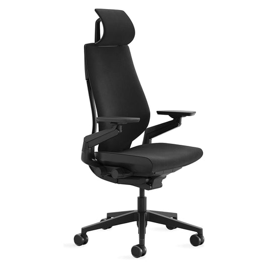 Steelcase Gesture Office Chair with Head Rest - Ergonomic Work Chair with Wheels for Carpet - Comfortable Office Chair - Intuitive-to-Adjust Chairs for Desk - 360-Degree Arms - Licorice Fabric - Medaid International