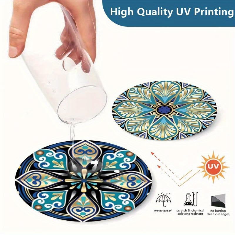 6pcs Set of 3.94x3.94 Inch Mandala Art Coasters, Acrylic Cup Holders with 2D Mandala Design – Artistic Gift for Friends and Family, for Patio Tables, Kitchens, Living Rooms, Christmas, Thanksgiving - Medaid International