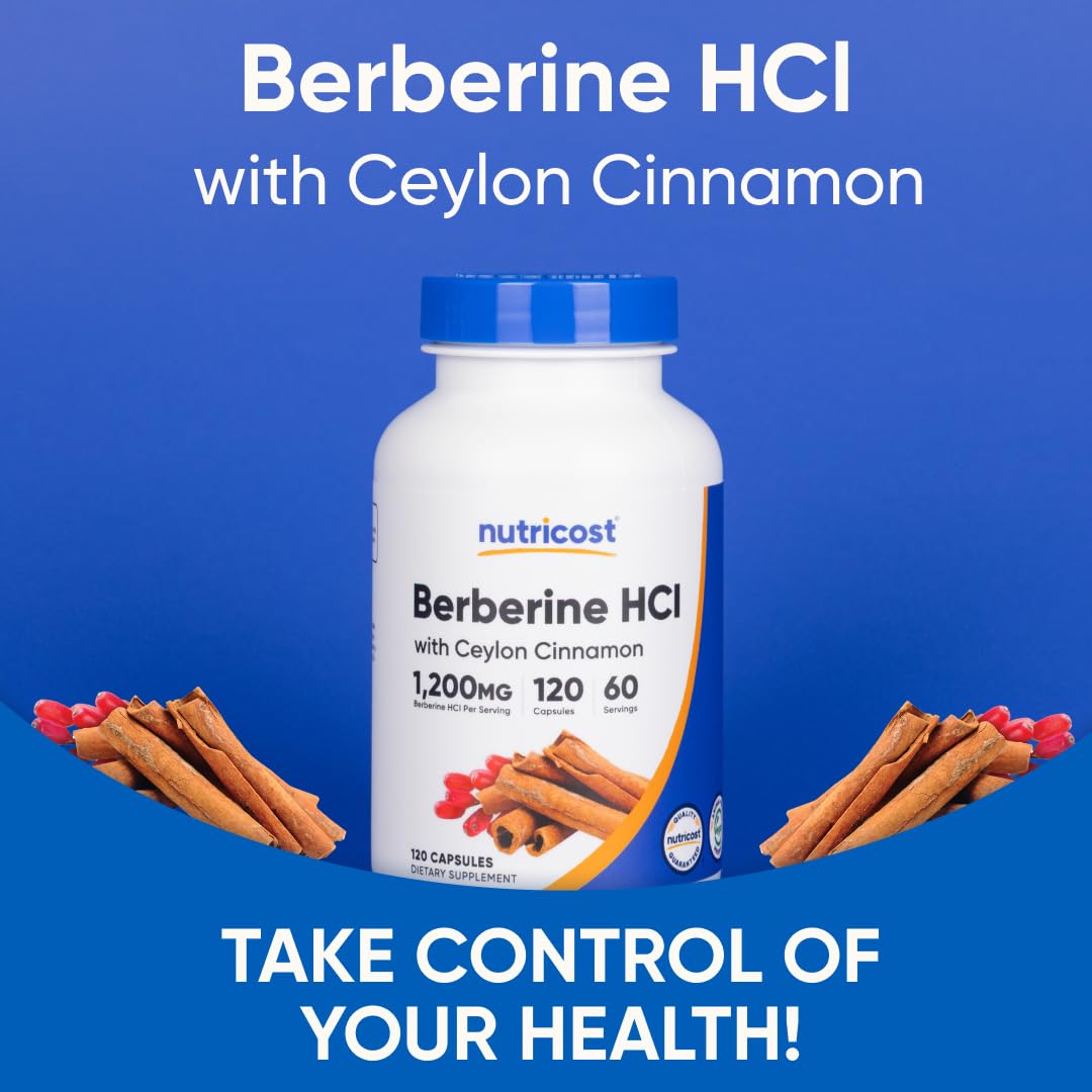 Nutricost Berberine HCl with Ceylon Cinnamon Capsules (120 Capsules, 60 Servings) - Non-GMO, Animal-Free Product - Medaid International