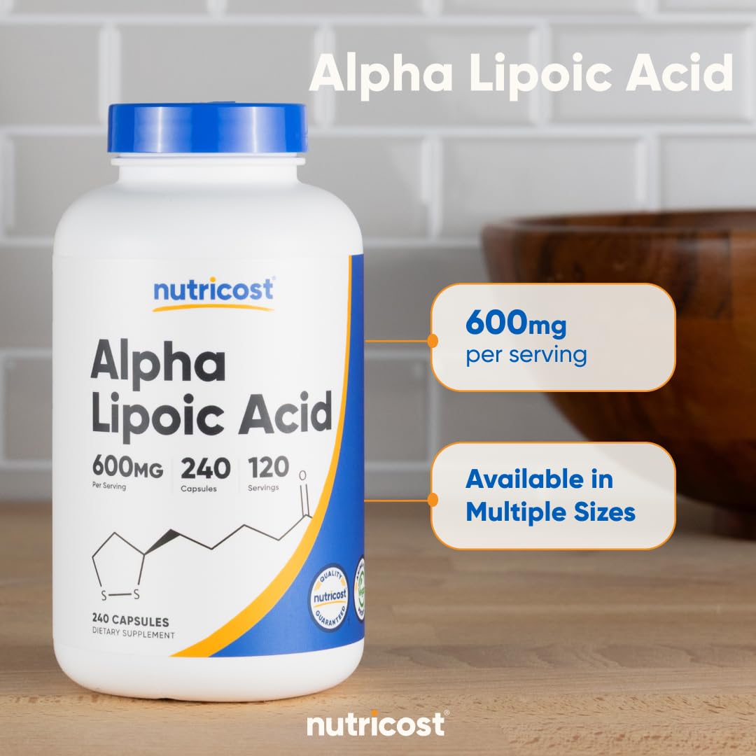 Nutricost Alpha Lipoic Acid 600mg Per Serving, 240 Capsules - Gluten Free, Vegetarian Capsules, Soy Free & Non-GMO - Medaid International