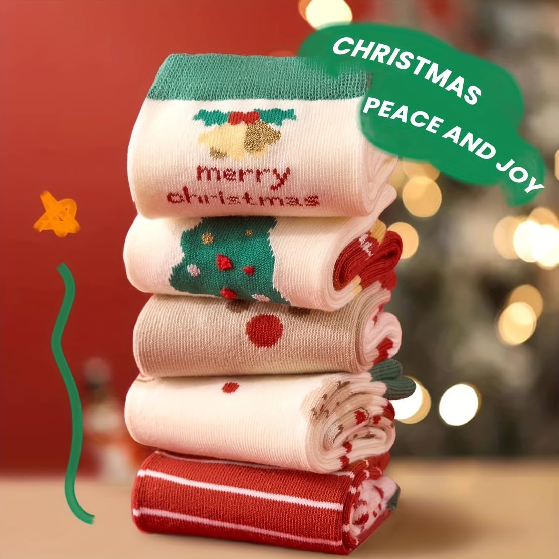 5 Pairs Christmas Socks, Christmas Reindeer Series, Comfortable Unisex Mid-Calf Socks, Cartoon for All Seasons - Medaid International