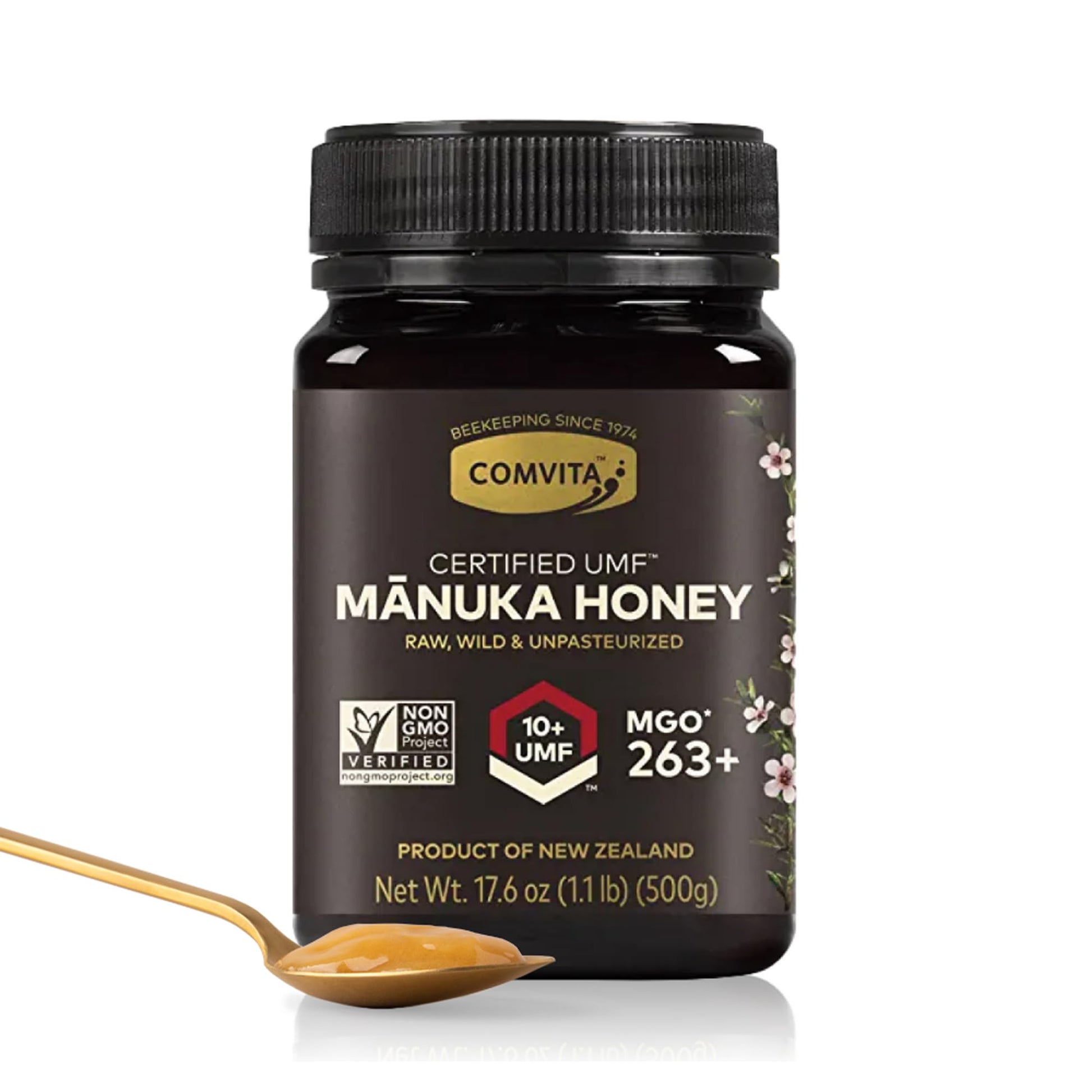 Comvita Manuka Honey UMF 10+ (MGO 263+) - Raw Manuka Honey New Zealand, Pure & Unpasteurized, Superfood for Immune Health, Use in Tea, Wild, Monofloral, Non-GMO - 500g (17.6 oz) - Medaid International