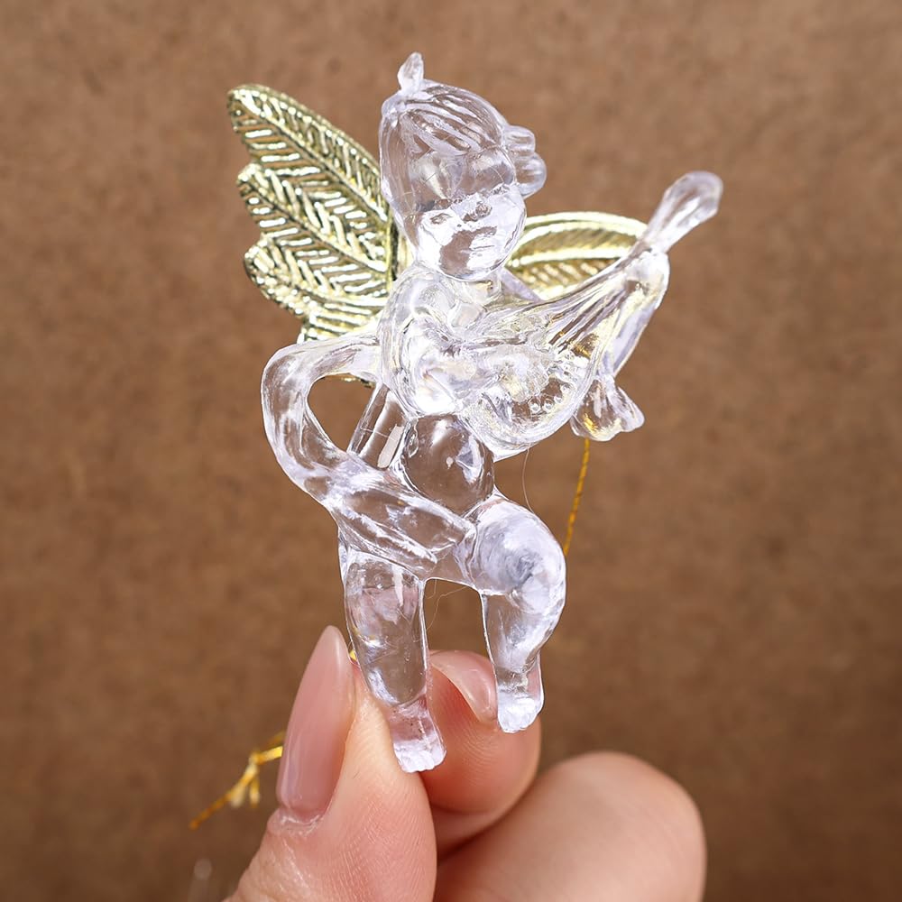 4 PCS Christmas Transparent Angel Hanging Ornament Cute Angels with Gold Wings Xmas Tree Decorative Pendant 7 * 5CM - Medaid International