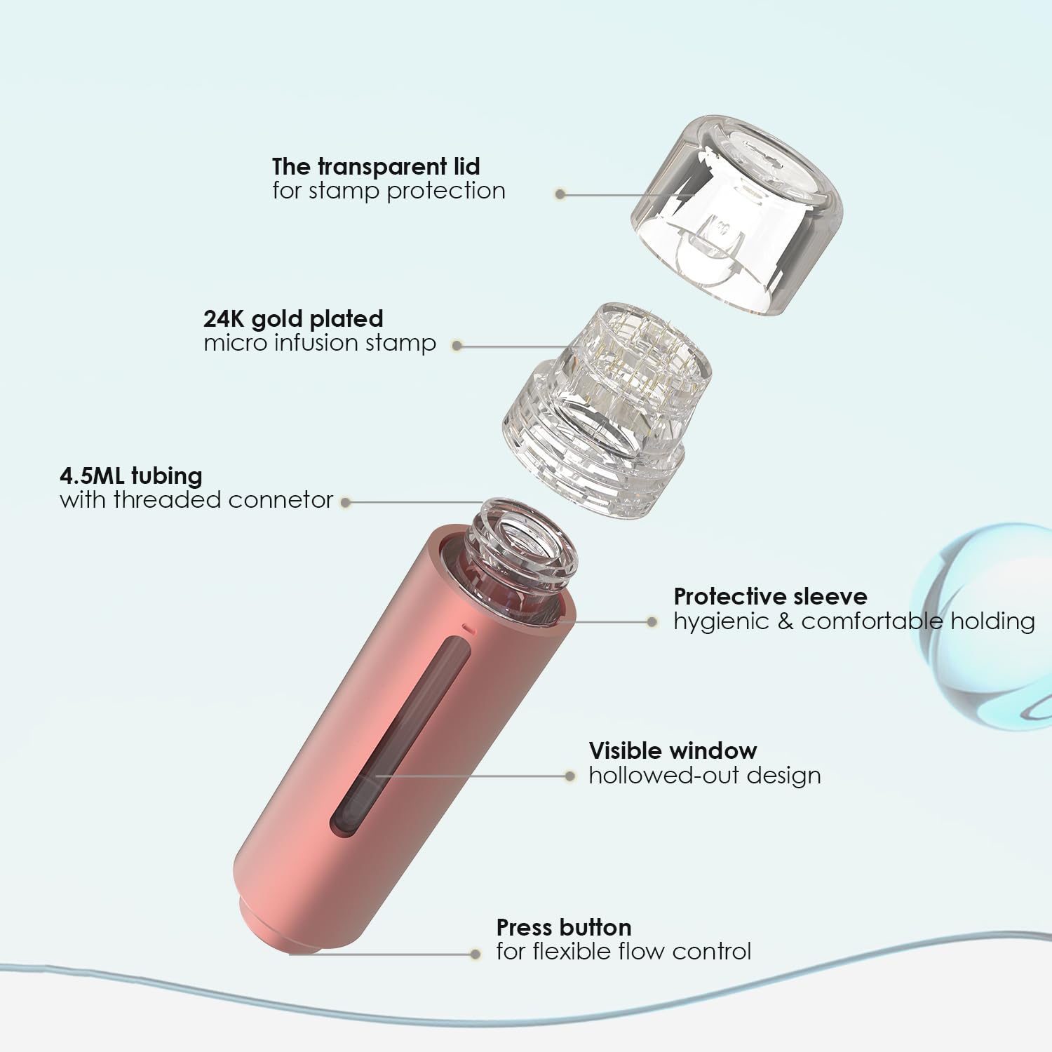 AQUA STAMP 2-in-1 Titanium Derma Stamp Pen | 0.25mm Gold Micro Infusion Hydra Needles | Manual Microneedling Tool for Face Lips Scalp Care | Fine Touch Serum Applicator - Medaid International