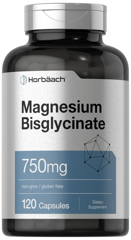 Horbäach Magnesium Bisglycinate | 120 Capsules | 750mg | Non-GMO and Gluten Free Supplement - Medaid International