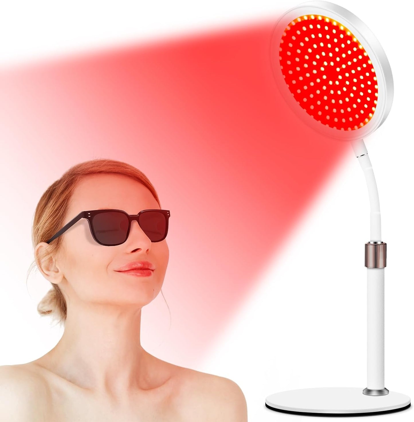 Red Light Therapy Lamp With Base, 660nm&850nm Infrared Lamp, 3-IN-1 Chip Design & Adjustable Gooseneck & 15/30/45mins Timer, 100LEDs Red Lights for Home/Office Use - Medaid International