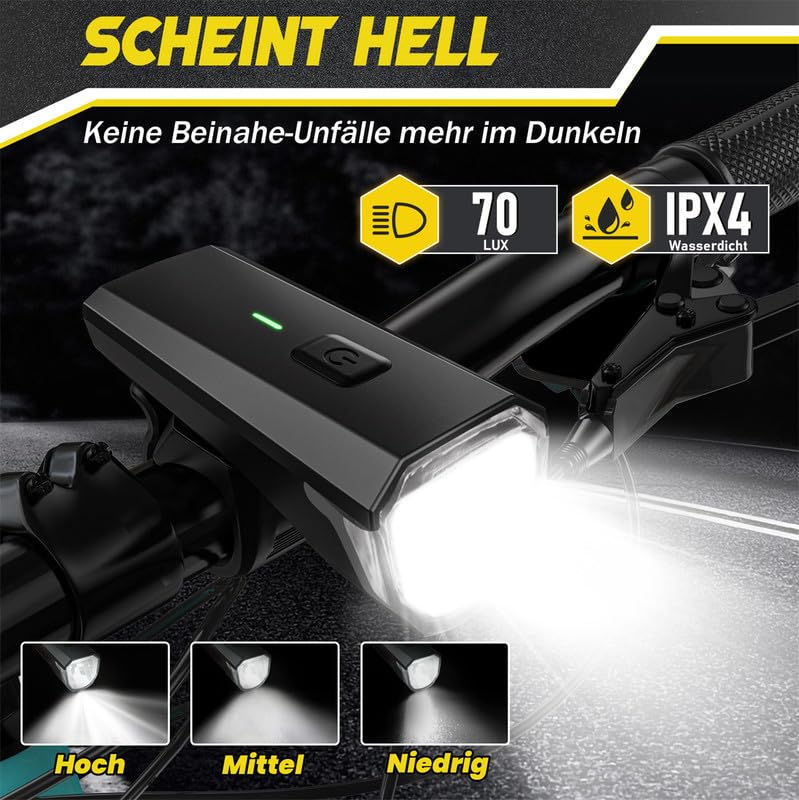 Gisaae - USB Rechargeable Bicycle Light Set With Long Battery Life & IPX4 Waterproof