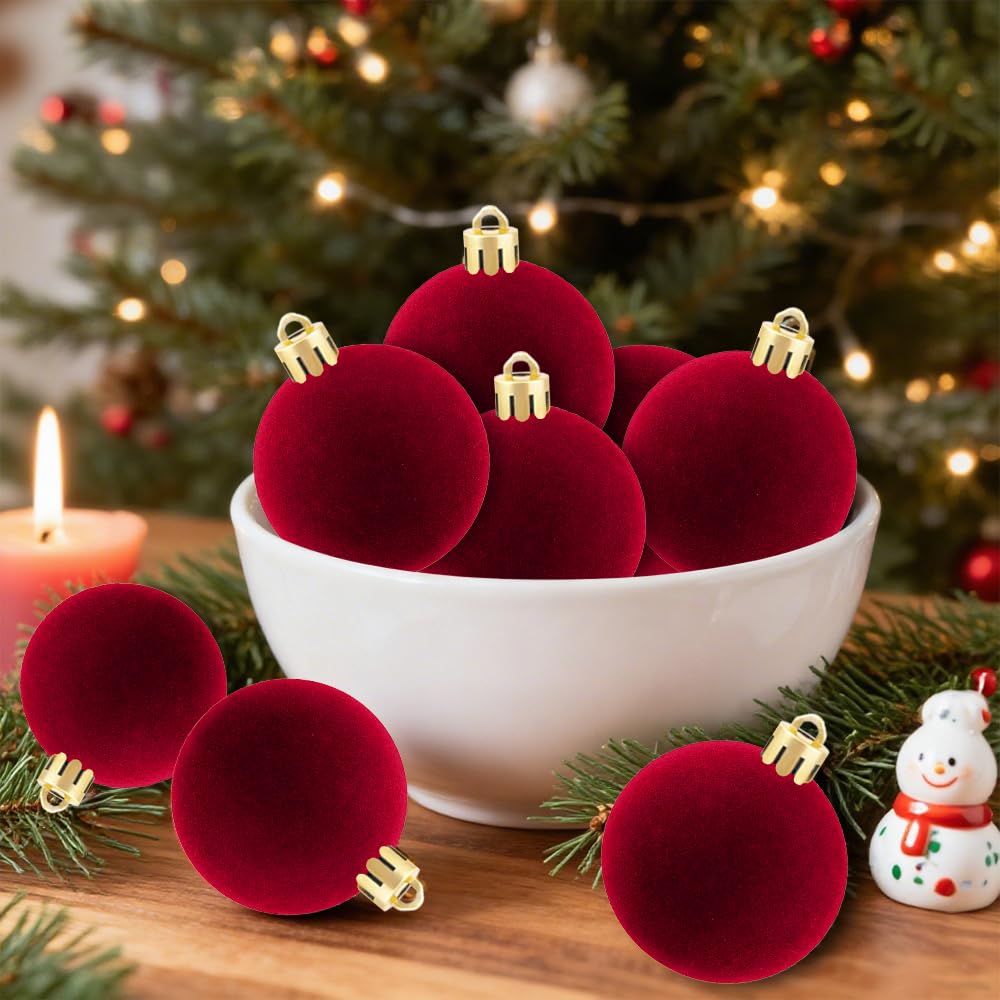 8Pcs Velvet Christmas Balls Bulk Flocked Hanging Ornaments, Drops & FinialsTree Ball Ornaments Xmas Decorative Pendants, Idea Decorations for Christmas Tree, Wreath, Garland, Home Festive(Red) - Medaid International