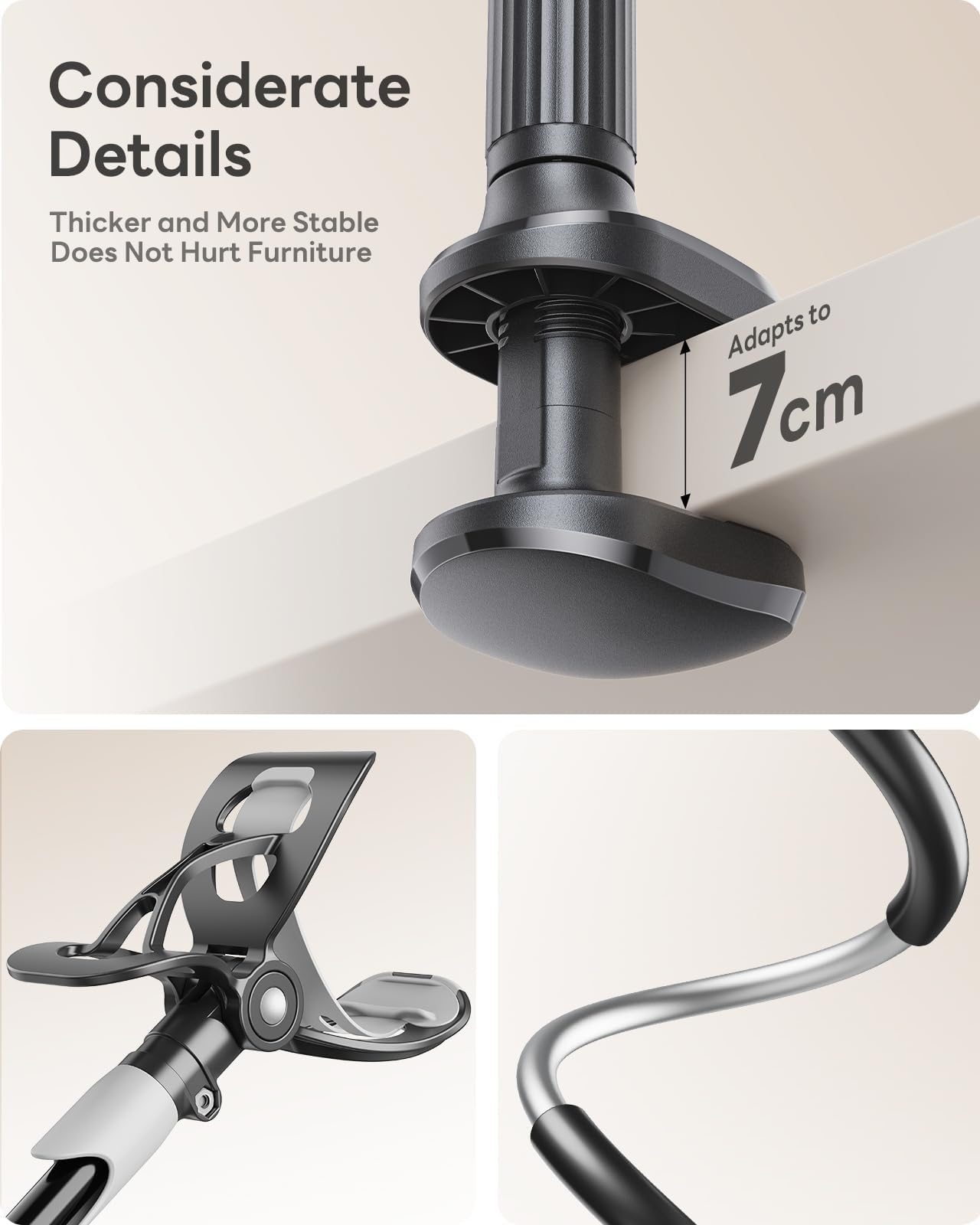 SAIJI Gooseneck Bed Phone Holder, Flexible Long Arm Phone Mount for Desk, Clip Bracket Clamp Stand, iPhone Stand, Mobile Cell Phone Stand Document Camera Nintendo Switch (Black) - Medaid International