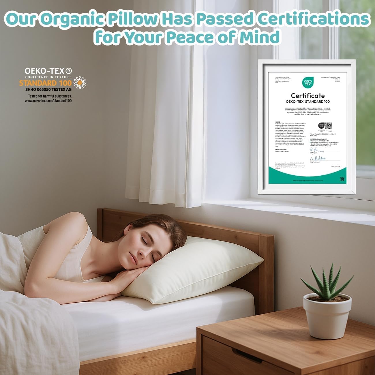 LOFE Organic Pillow with Pillowcase - 20x26 Youth Pillow with 100% Organic Cotton Shell, Adjustable Loft Organic Standard Plilow, Machine Washable, Soft, Perfect for Youth&Adults - Medaid International