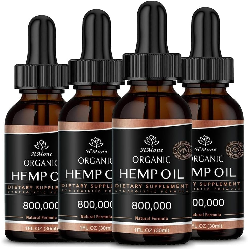 Hemp Oil - 4 Packs 800,000 Maximum Strength - Pure & CO2 Extract Drops - 100% Natural Organic, Vegan, Non-GMO, Grown in USA Free - Medaid International