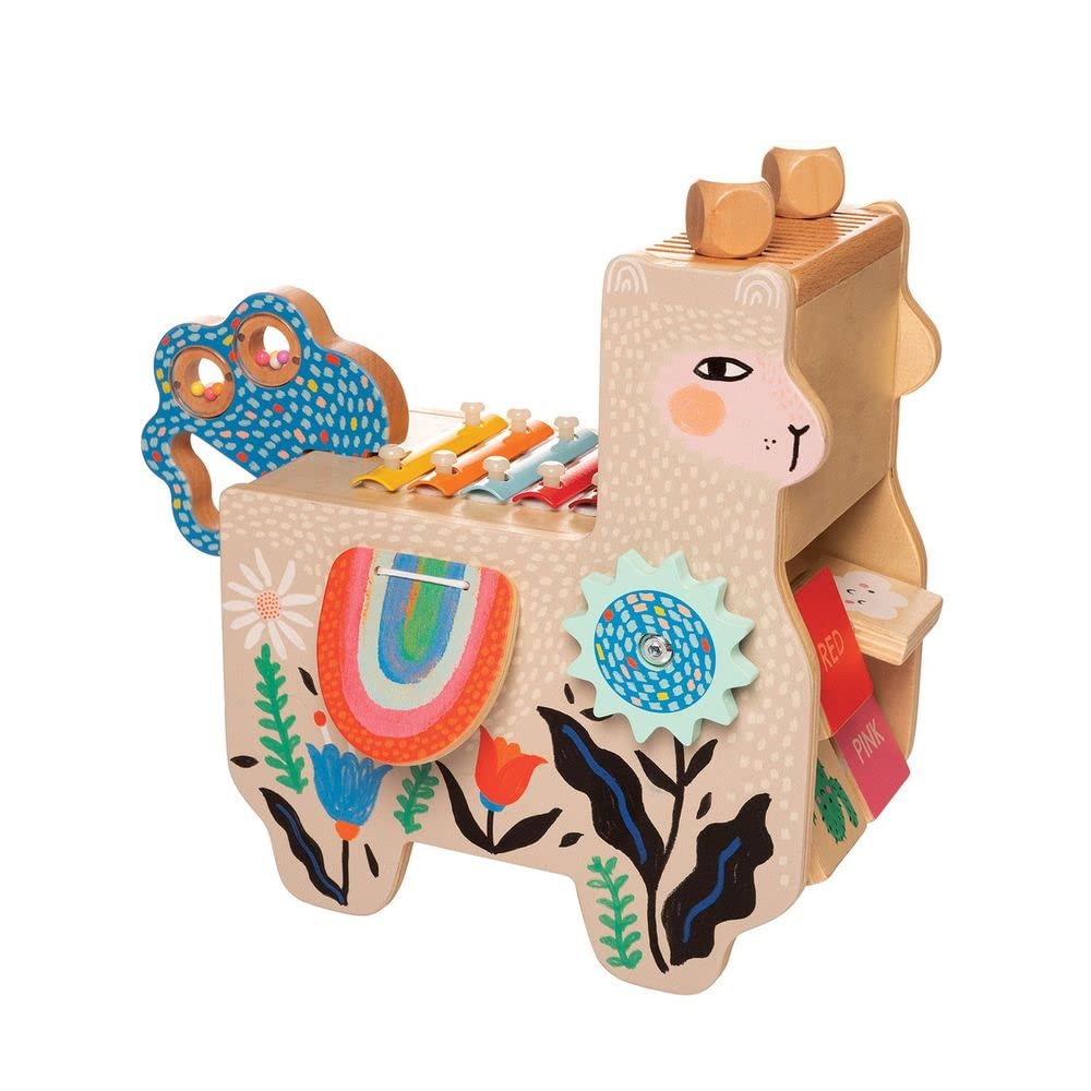 Manhattan Toy Musical Llama Wooden Instrument for Toddlers with Maraca, Clacking Saddlebags, Drumsticks, Washboard & Xylophone - Medaid International