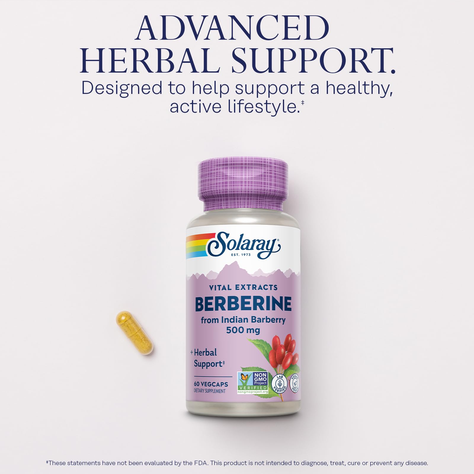SOLARAY Berberine 500mg - Berberine Supplement for a Healthy, Active Lifestyle - with Berberine HCl from Indian Barberry - Vegan, Non-GMO, 60-Day Guarantee, Lab Verified - 60 Servings, 60 VegCaps - Medaid International
