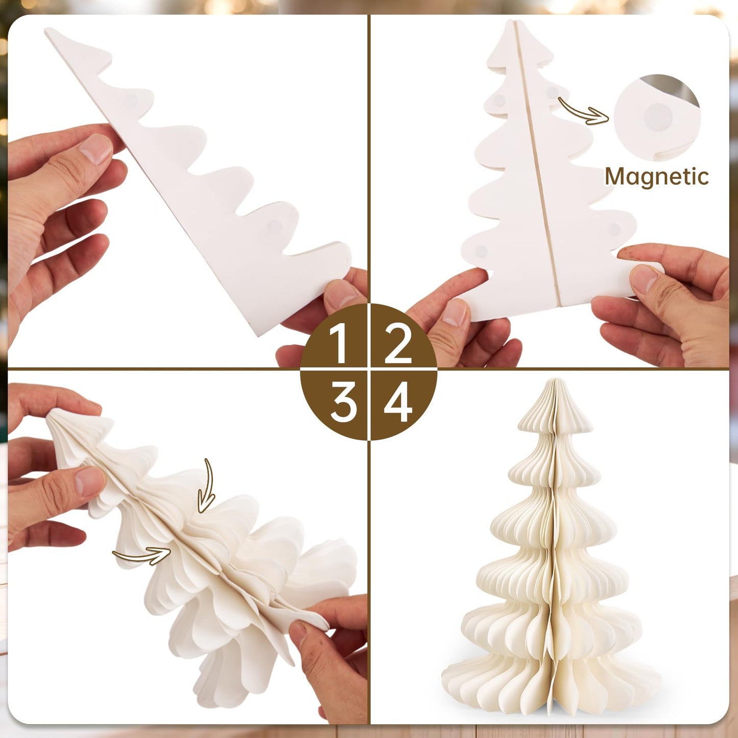 8PCS Paper Christmas Tree, Neutral Christmas Honeycomb Centerpieces, 3D Minimalist Paper Trees Table Decorations for Home Xmas Holiday Party Decor(Gray, Brown, White, Green) - Medaid International