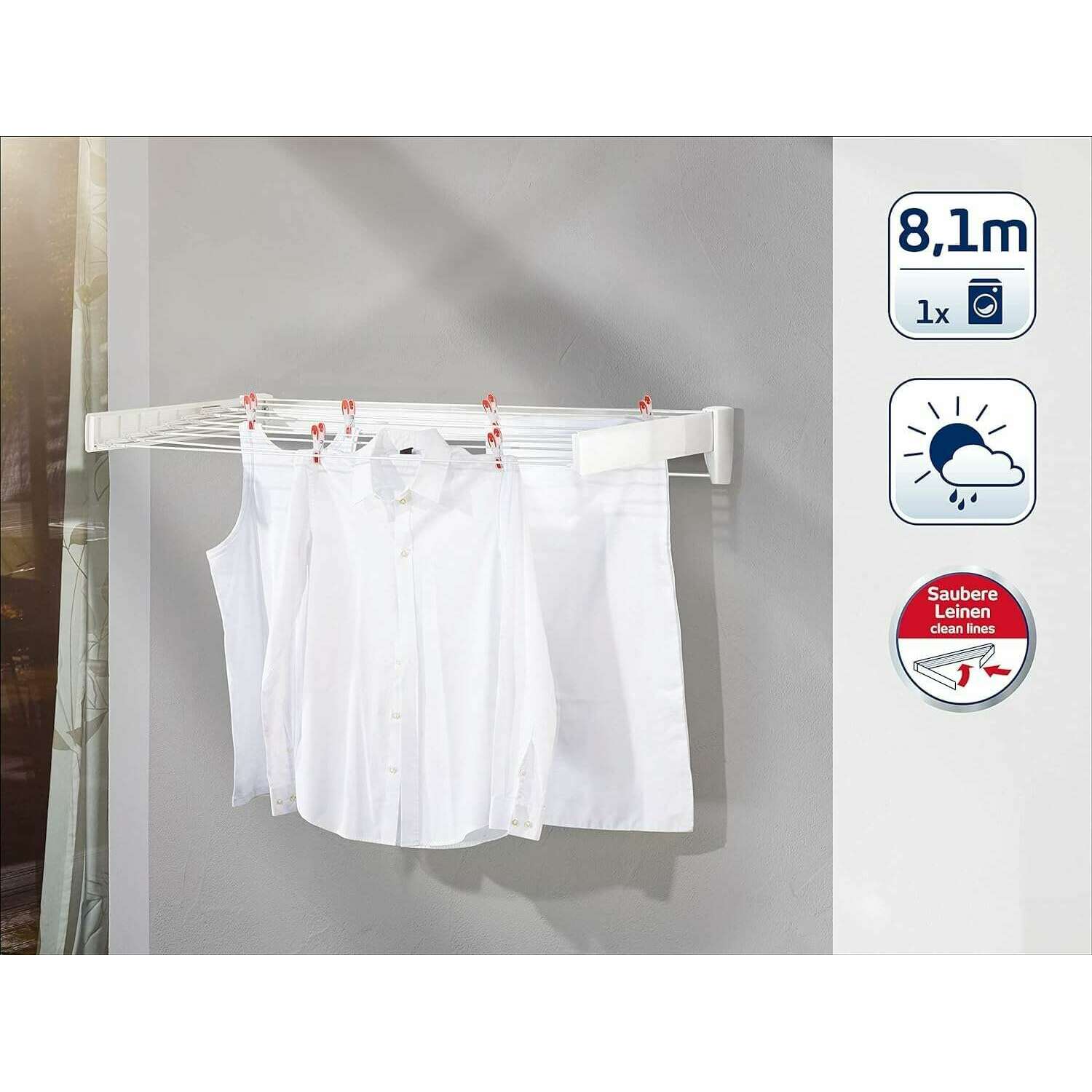 Wall Dryer Telefix, Retractable Plastic Clothes Drying Rack - Medaid International