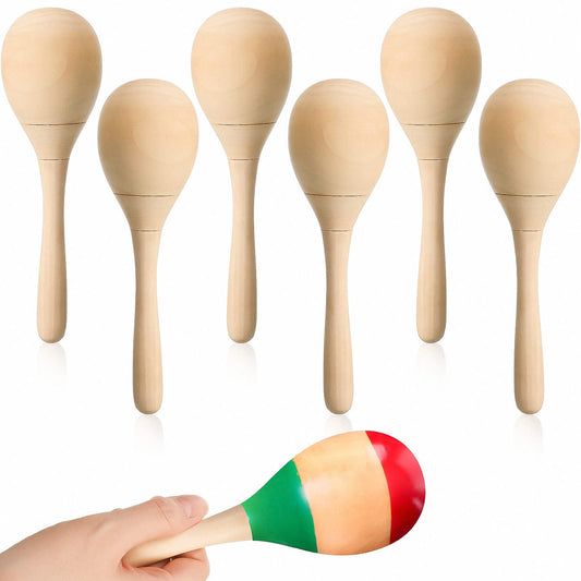 Leitee 6 Pcs DIY Wood Maracas Unfinished Hand Painted Maracas Party Favor Wooden Rumba Shakers Hand Percussion Rattles Musical Instruments with Clear Sound for Kid Adult(Log Color) - Medaid International